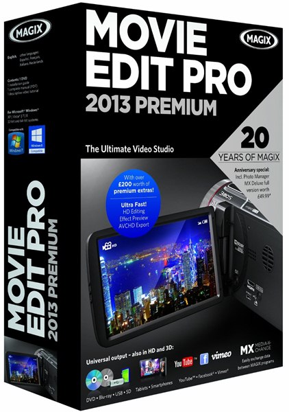 Название: MAGIX Movie Edit Pro 2013 Premium 12.0.1.4 Тип издания: Лицензия Назначение: Видеоредактор Разработчик: www.magix.com Год: 2012 Платформа: PC Язык интерфейса: ENG|RUS Таблетка: Присутствует (патч) Системные требования: Windows XP / Vista / 7 / 8 Описание: MAGIX Movie Edit Pro 2013 Premium - новое поколение редактирования видео - более мощное, быстрое и качественное. Наряду со всеми преимуществами Plus версии, Премиум версия включает в себя широкий выбор эксклюзивных бонусных программ и кинематографические спецэффекты. Превратите ваш компьютер в полностью оборудованную студию видеомонтажа. Основные преимущества: Высокое качество спецэффектов, кинематографические шаблоны и заготовки Полная поддержка Stereo3D Расширенная запись звука: Dolby Digital 5.1 Полная поддержка HD: Для HDV и AVCHD видеокамер 99 дорожек, MultiCam редактирование, маршрут путешествий, анимация и т.д. Редактирование видео ТВ качества, мобильных форматов или для веб 